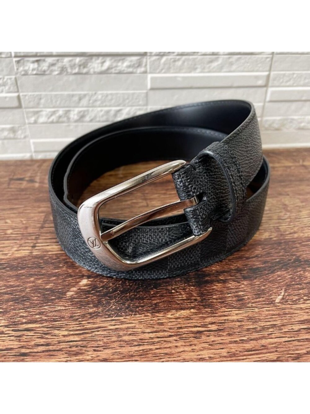Louis Vuitton Damier Graphite Belt Ceinture Silver